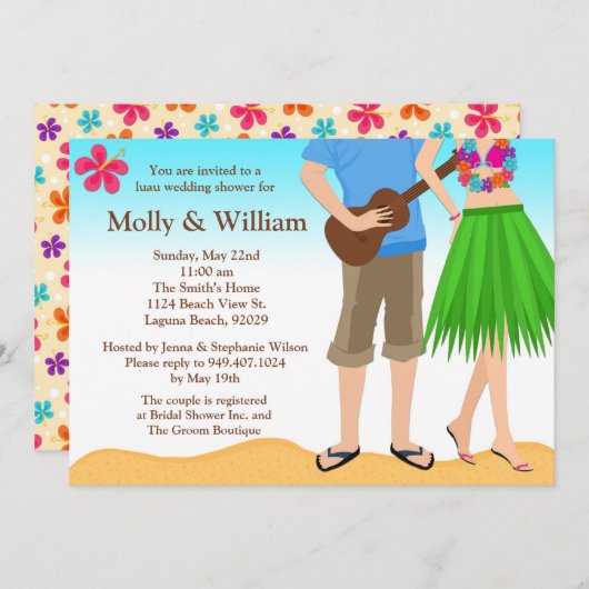 Luau Wedding Shower-uitnodiging Kaart (Voorkant / Achterkant)