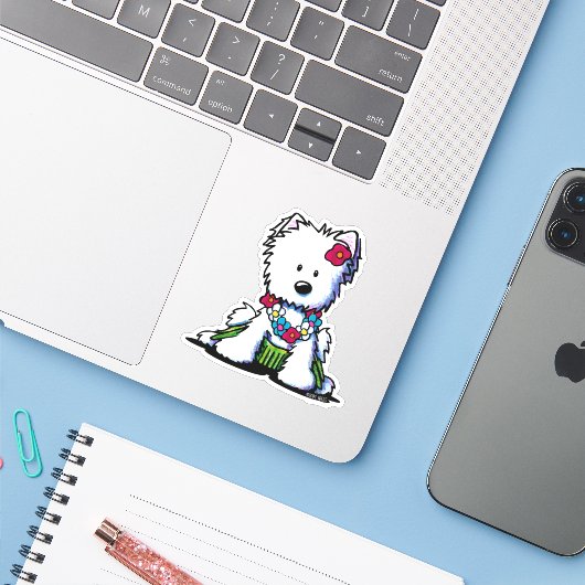 Luau Westie op maat gesneden vinyl Sticker (Laptop met iPhone)