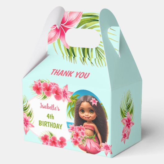 Luau Zomer Verjaardag Tropisch Strand Meisje Mediu Bedankdoosjes (Achterkant)