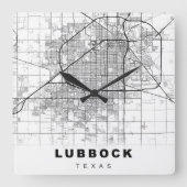 Lubbock Map Vierkante Klok (Voorkant)