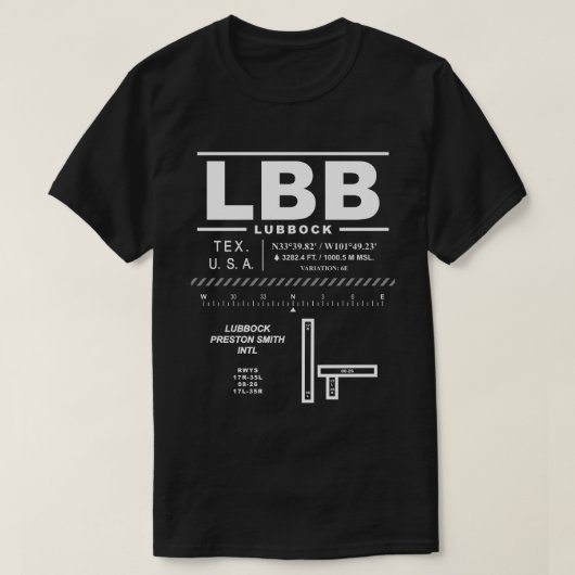 Lubbock Preston Smith International Airport LBB T-shirt (Design voorkant)
