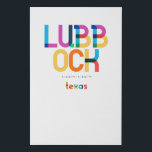 Lubbock Texas Mid Century, Pop Art, Imitatie Canvas Print<br><div class="desc">Lubbock Texas klassieke retro teruggooistijl uit de jaren 70 en 80. Heldere primaire kleuren in de 20e-eeuwse abstracte kunststijl met eenvoudige geometrische elementen.  pop kunst. Simpel gewaagd,  draag je geboortestad hardop.</div>