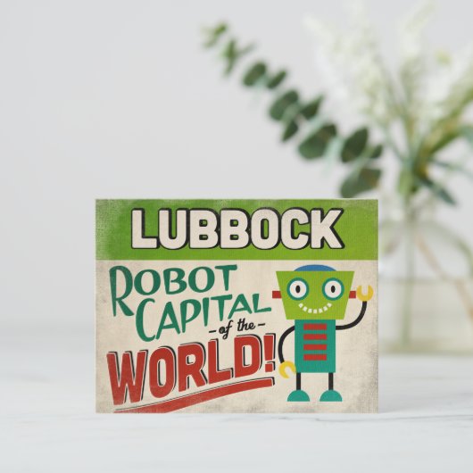 Lubbock Texas Robot - Funny Briefkaart (Staand voorkant)