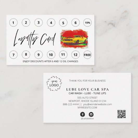 *~* Lube Car Wash QR LOGO Rewards Hartelijk dank Klantenkaartje (Voorkant / Achterkant)