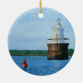 Lubec Channel Vuurtoren Schildering Keramisch Ornament (Achterkant)