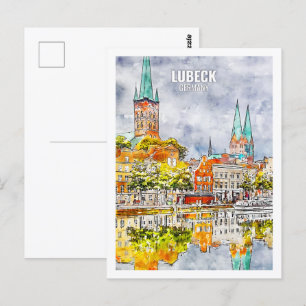 Lübeck Duitsland Beroemde reis Waterverf schets Briefkaart