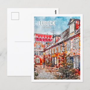 Lübeck Duitsland Beroemde Reisplaats Waterverf Briefkaart