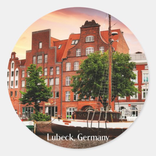 Lubeck Duitsland cityscape Ronde Sticker (Voorkant)