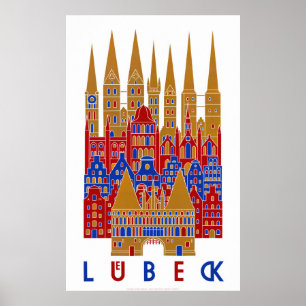 Lübeck Germany Vintage Travel Poster teruggezet