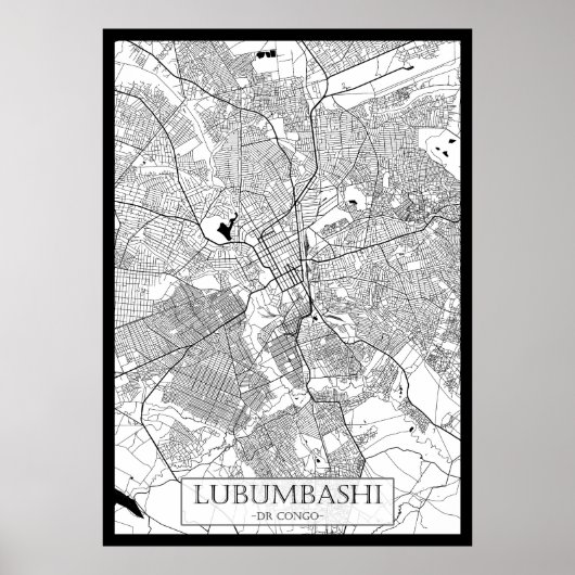 Lubumbashi DR Congo Kaart Poster (Voorkant)