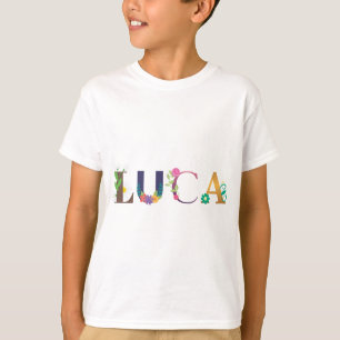 LUCA naam kunst met bloemen geborduurd T-shirt