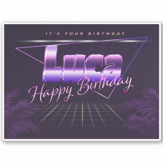 Luca Name Vorname lila retro Sticker Geburtstag (Voorkant)