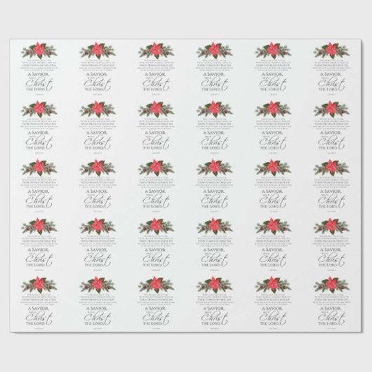 Lucas 2:10-11 Poinsettia Kerst Naadloos Patroon Cadeaupapier (Vlak)