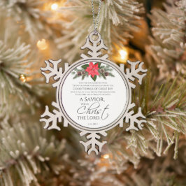 Lucas 2:10-11 Poinsettia Kerst Naadloos Patroon Tin Sneeuwvlok Ornament