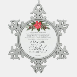 Lucas 2:10-11 Poinsettia Kerst Naadloos Patroon Tin Sneeuwvlok Ornament