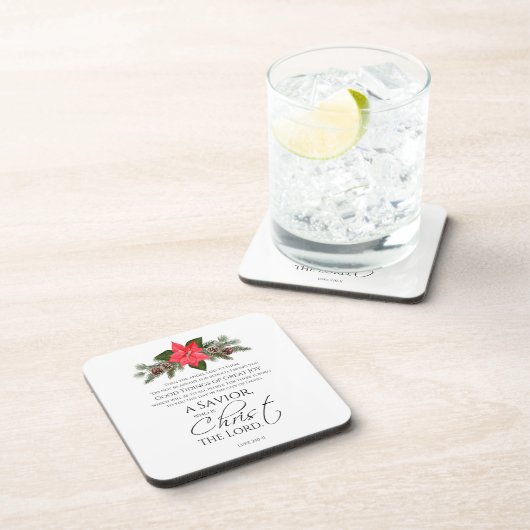 Lucas 2:10-11 Poinsettia Kerstmis Schrift Bier Onderzetter (Rechterzijde)