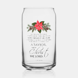 Lucas 2:10-11 Poinsettia Kerstmis Schrift Blikvorm Glas