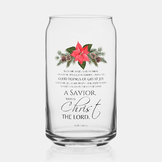 Lucas 2:10-11 Poinsettia Kerstmis Schrift Blikvorm Glas (Voorkant)