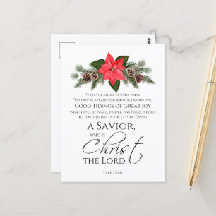 Lucas 2:10-11 Poinsettia Kerstmis Schrift Briefkaart