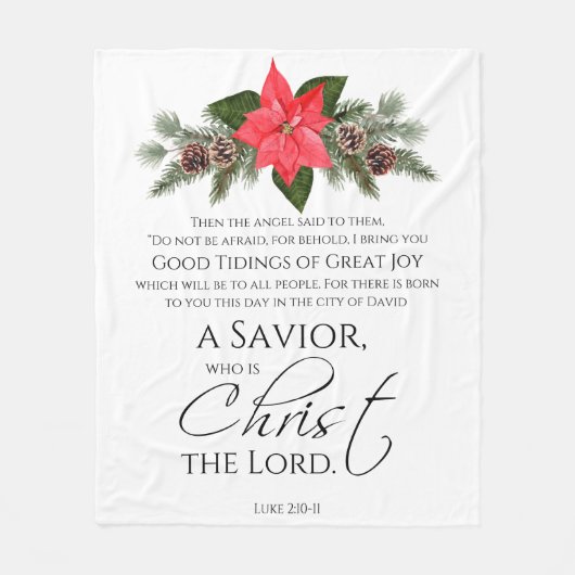 Lucas 2:10-11 Poinsettia Kerstmis Schrift Fleece Deken (Voorkant)