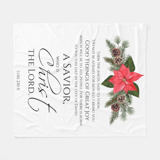 Lucas 2:10-11 Poinsettia Kerstmis Schrift Fleece Deken (Voorkant (Horizontaal))