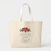 Lucas 2:10-11 Poinsettia Kerstmis Schrift Grote Tote Bag (Voorkant)