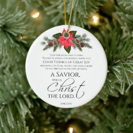 Lucas 2:10-11 Poinsettia Kerstmis Schrift Keramisch Ornament
