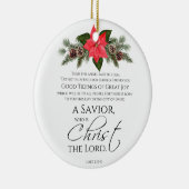 Lucas 2:10-11 Poinsettia Kerstmis Schrift Keramisch Ornament (Rechts)