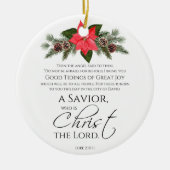 Lucas 2:10-11 Poinsettia Kerstmis Schrift Keramisch Ornament (Voorkant)