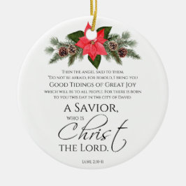 Lucas 2:10-11 Poinsettia Kerstmis Schrift Keramisch Ornament