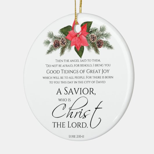 Lucas 2:10-11 Poinsettia Kerstmis Schrift Keramisch Ornament (Links)