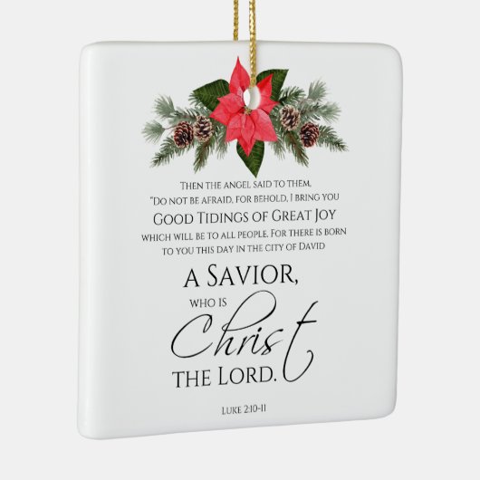 Lucas 2:10-11 Poinsettia Kerstmis Schrift Keramisch Ornament (Rechts)