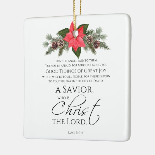 Lucas 2:10-11 Poinsettia Kerstmis Schrift Keramisch Ornament (Links)