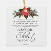 Lucas 2:10-11 Poinsettia Kerstmis Schrift Keramisch Ornament (Voorkant)