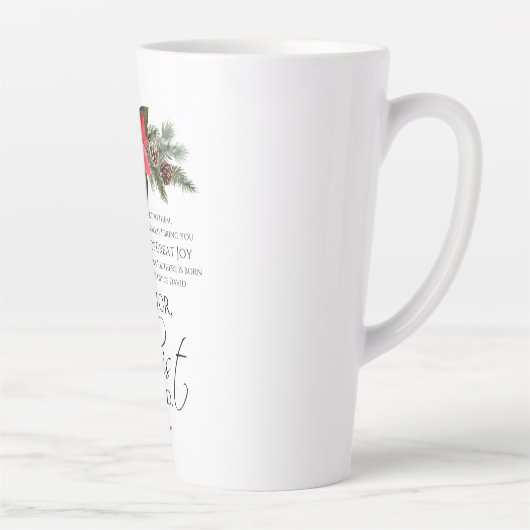 Lucas 2:10-11 Poinsettia Kerstmis Schrift Latte Mok (Rechts)