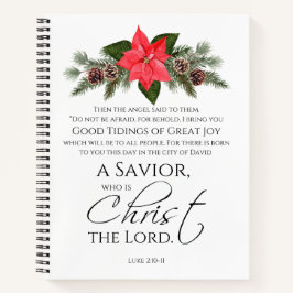 Lucas 2:10-11 Poinsettia Kerstmis Schrift Notitieboek