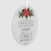 Lucas 2:10-11 Poinsettia Kerstmis Schrift Ornament (voorkant)