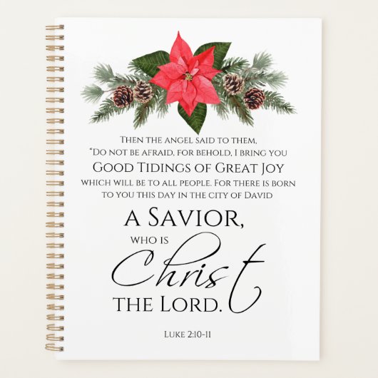 Lucas 2:10-11 Poinsettia Kerstmis Schrift Planner (Voorkant)