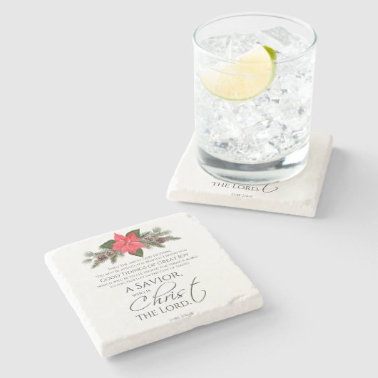 Lucas 2:10-11 Poinsettia Kerstmis Schrift Stenen Onderzetter (Zijkant)