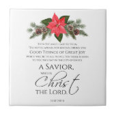 Lucas 2:10-11 Poinsettia Kerstmis Schrift Tegeltje (Voorkant)