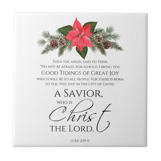 Lucas 2:10-11 Poinsettia Kerstmis Schrift Tegeltje (Voorkant)