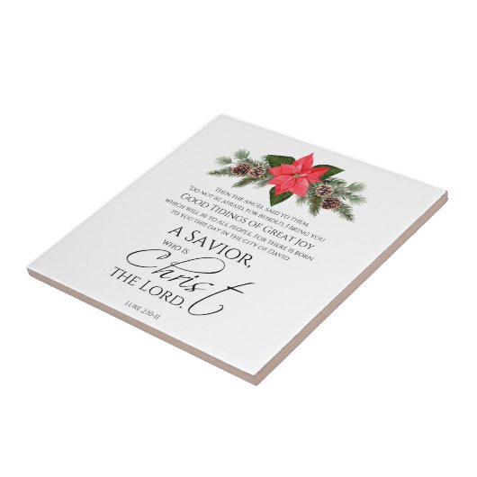 Lucas 2:10-11 Poinsettia Kerstmis Schrift Tegeltje (Zijkant)