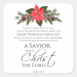 Lucas 2:10-11 Poinsettia Kerstmis Schrift Vierkante Sticker