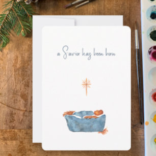Lucas 2:11 Minimalistische Waterverf kerstmis Feestdagenkaart
