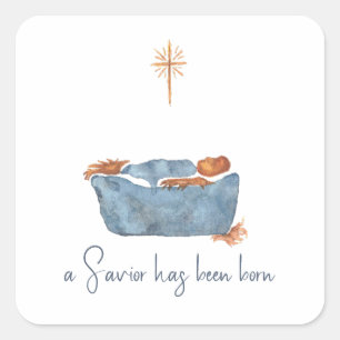 Lucas 2:11 Minimalistische Waterverf kerstmis Vierkante Sticker