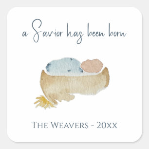 Lucas 2:11 Minimalistische Waterverf kerstmis Vierkante Sticker