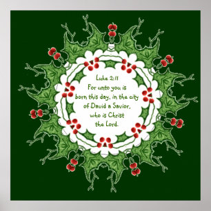 Lucas 2:11 Schrift voor Kerstmis met Hulst Poster