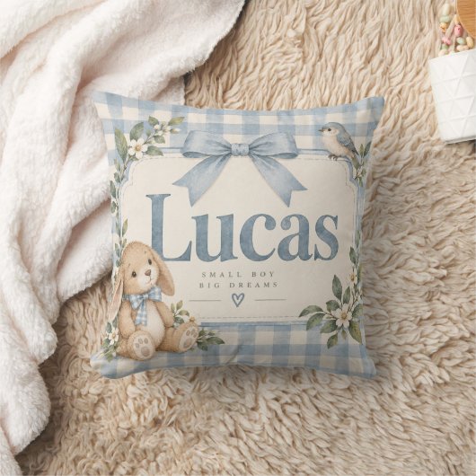 Lucas Blue Gingham Konijn Nursery Kussen (Deken)