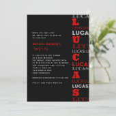 Lucas Cool Modern Bar Mitswa Uitnodiging Rood Zwar (Staand voorkant)