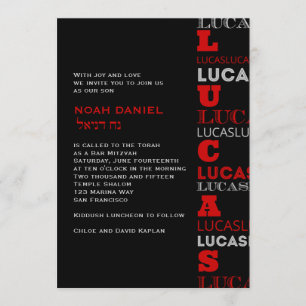 Lucas Cool Modern Bar Mitswa Uitnodiging Rood Zwar